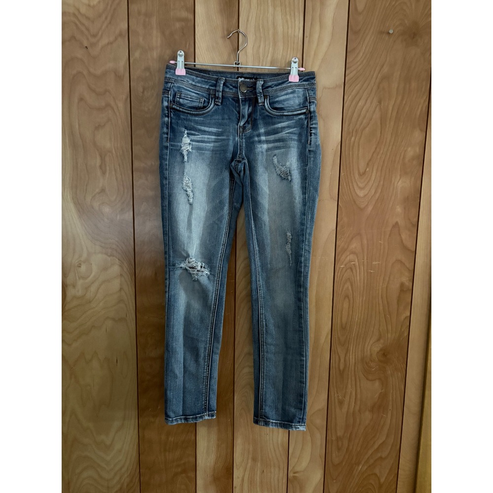 Dollhouse Charley Skinny Jeans Womens‎ 3 Medium Wash Distressed Low Rise Denim